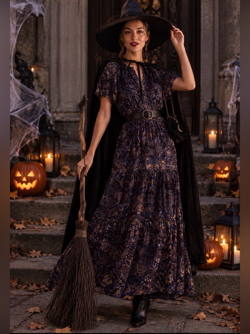 Anthropologie The Somerset Velvet Maxi Dress - Purple Floral, Size XS